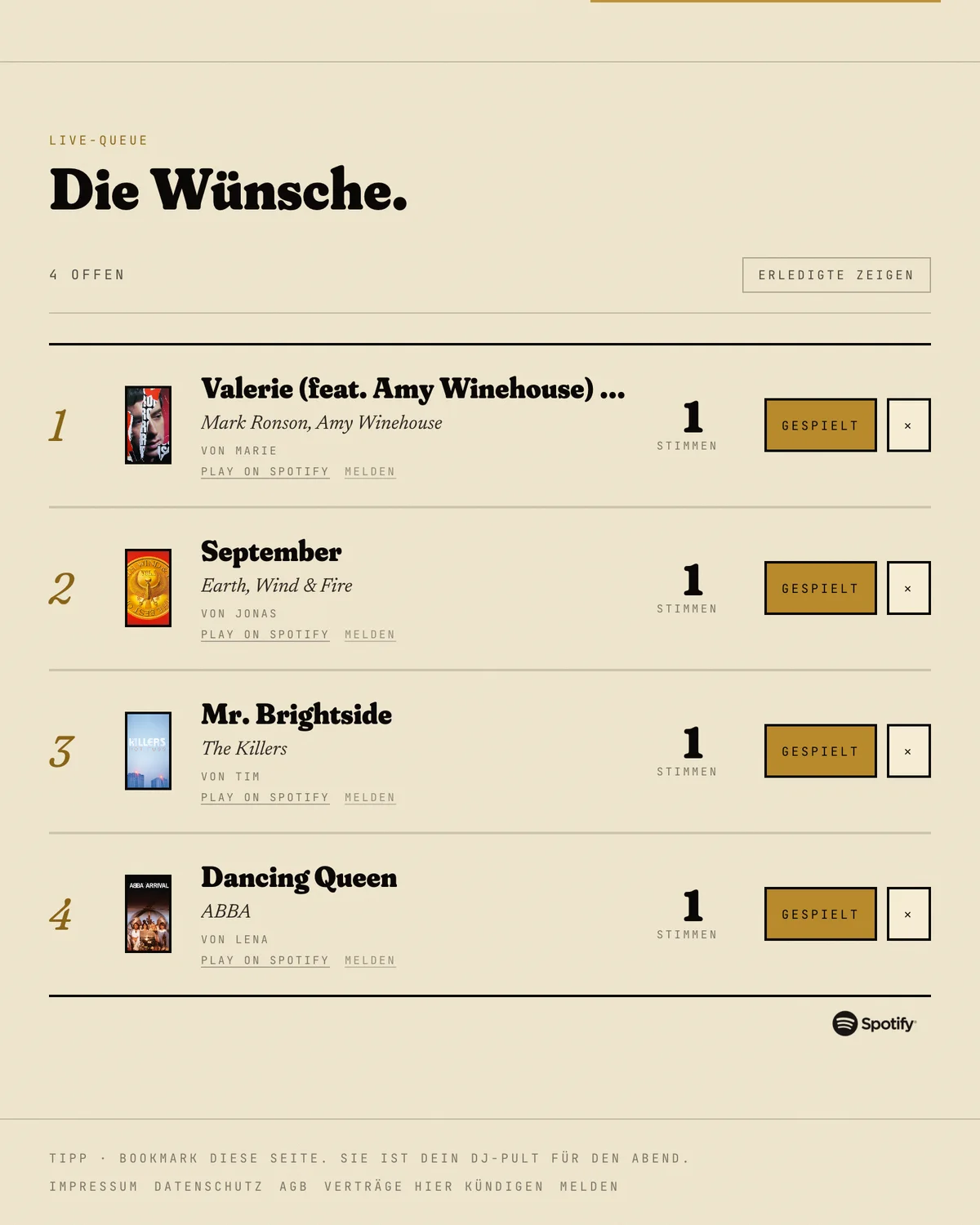 DJ Live-Queue: Songwünsche mit Stimmen